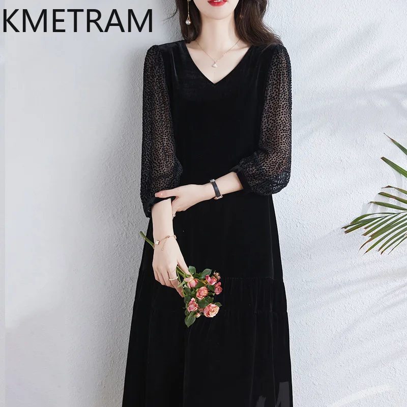 KMETRAM 100% настоящее шелковое платье тутового шелка роскошные вечерние платья с