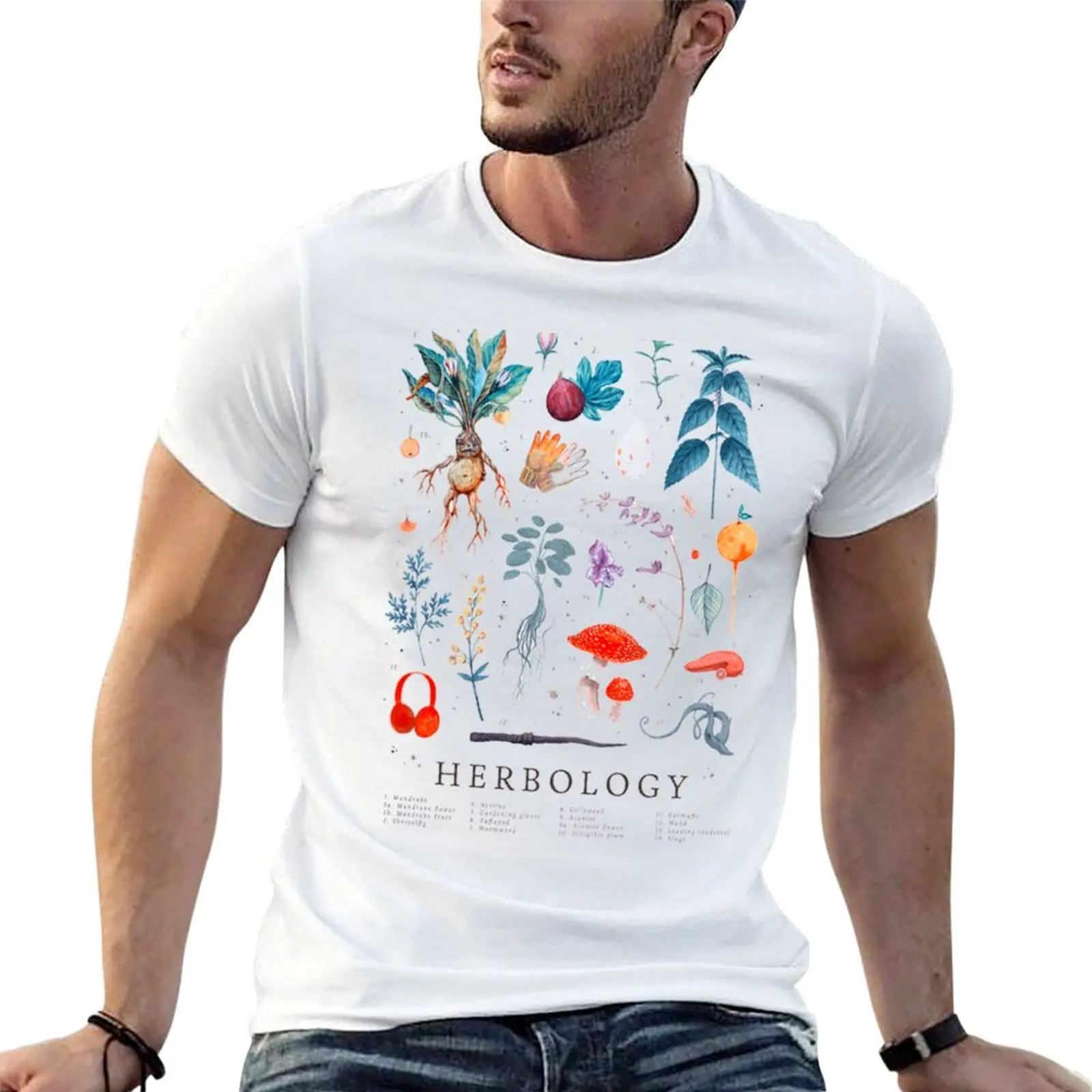 Фото Футболка с принтом Herbology Harry Plants, мужская футболка с принтом, мужская повседневная хлопковая футболка, мужская футболка из 100% хлопка №1