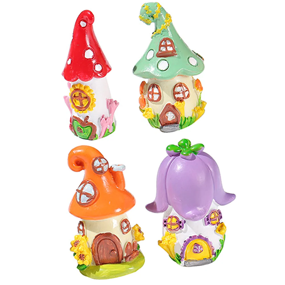 

4 Pcs Decorations Mini House Accessories Home Dollhouse Mushroom Resin Supplies