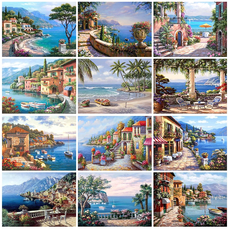 

Paint By Numbers for Adults Children DIY HandPainted Oil Painting Town Landscape Picture Paint Home Decor