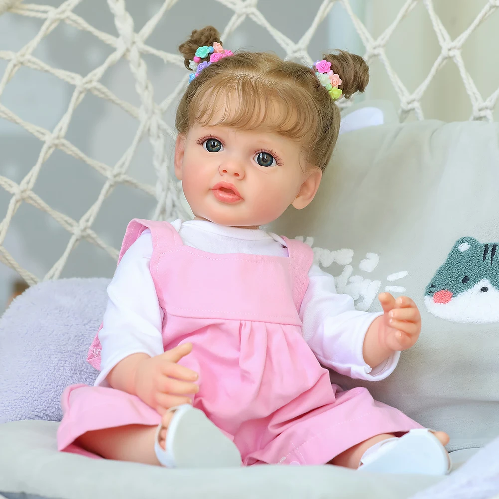 

NPK 55CM Full Body Soft Silicone Vinyl Reborn Toddler Betty Lifelike 3D Skin Baby Doll Appease Toys With Feeding Bottle Pacifier