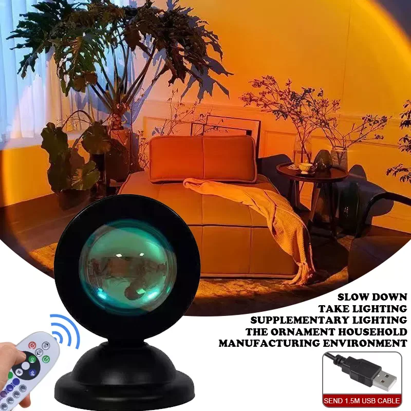 

New in Rainbow Red Projector USB Led Night Light Sun Projection Desk Lamp for Bedroom Bar Coffee Store Wall Decoration Lighting