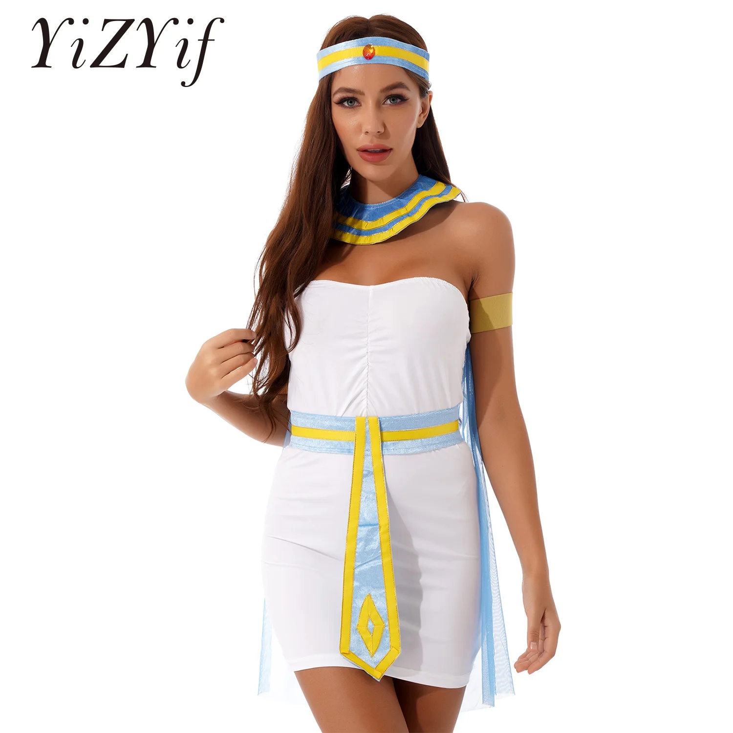 Ancient Egypt Egyptian Queen Cleopatra Costume Women Medieval Roman Princess Dress Shawl Belt Halloween Cosplay Party Outfits
