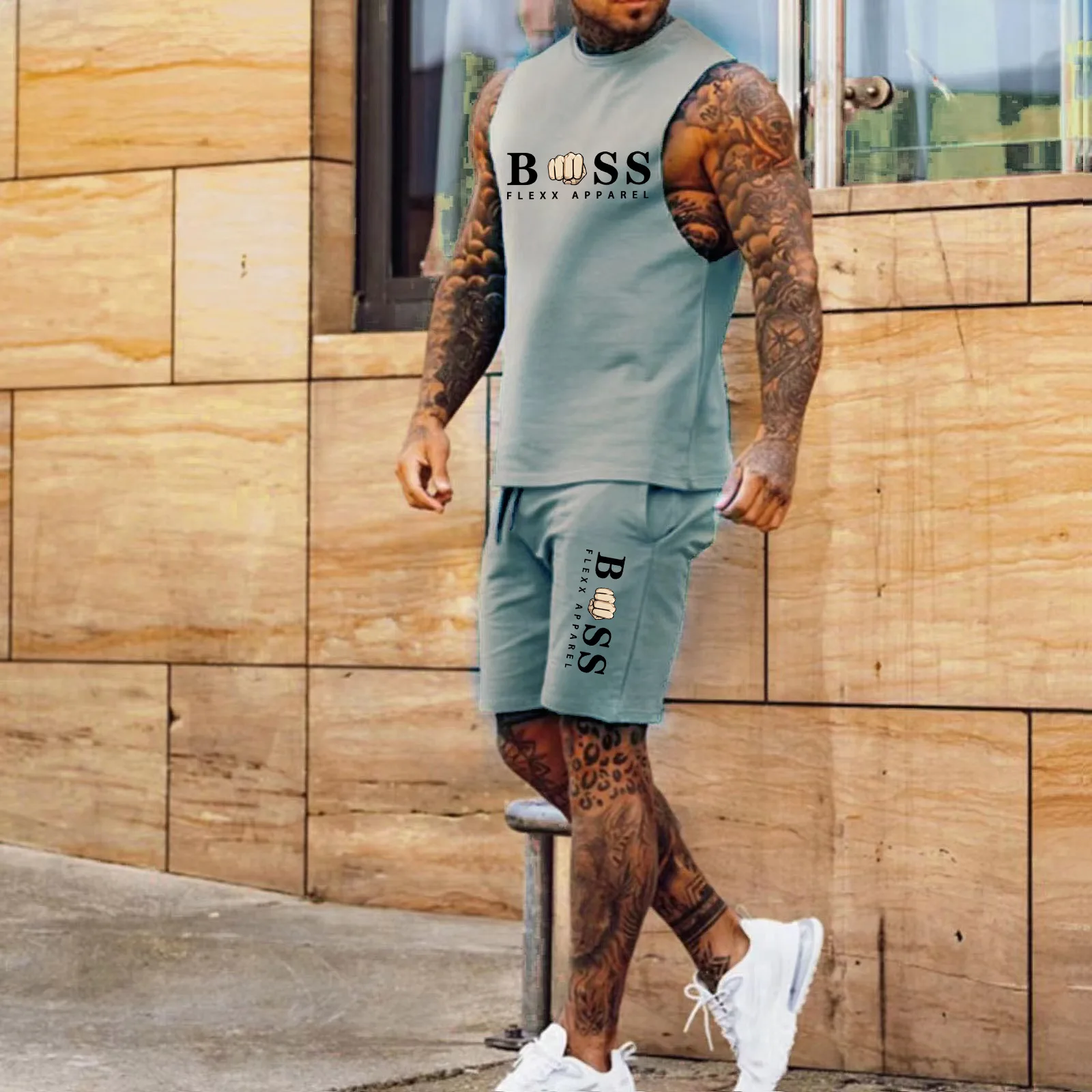 Men's Fitness Sleeveless Two Piece Top and Pants Simplicity Comfort Casual Suit for Male High Quality Man Clothing and Shorts
