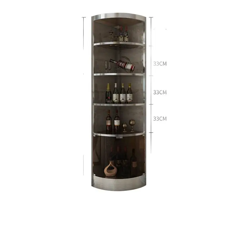 

Nordic light luxury corner wine cabinet living room against the wall silver hollow stainless steel fan-shaped