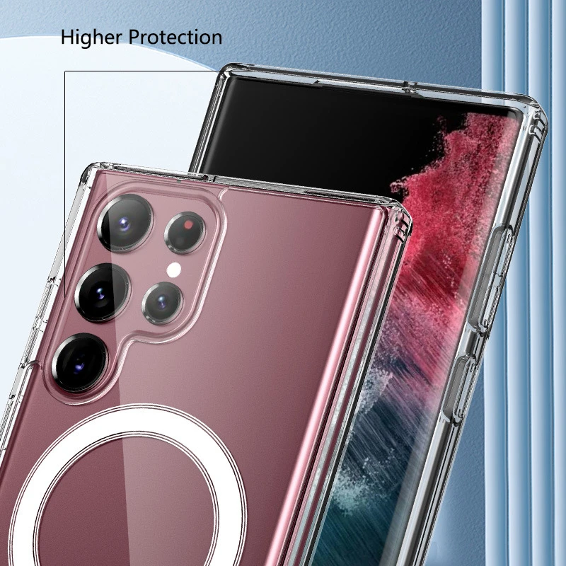 For Samsung S22 Ultra Magsafe Magnetic Acrylic Transparent Shockproof Case for Galaxy S22 Plus Wireless Charging Magsafing Cover