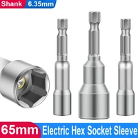 65mm 14 inch shank hex socket sleeve 5 5 19mm impact socket magnetic nut screwdriver for power drills impact drivers socket kit