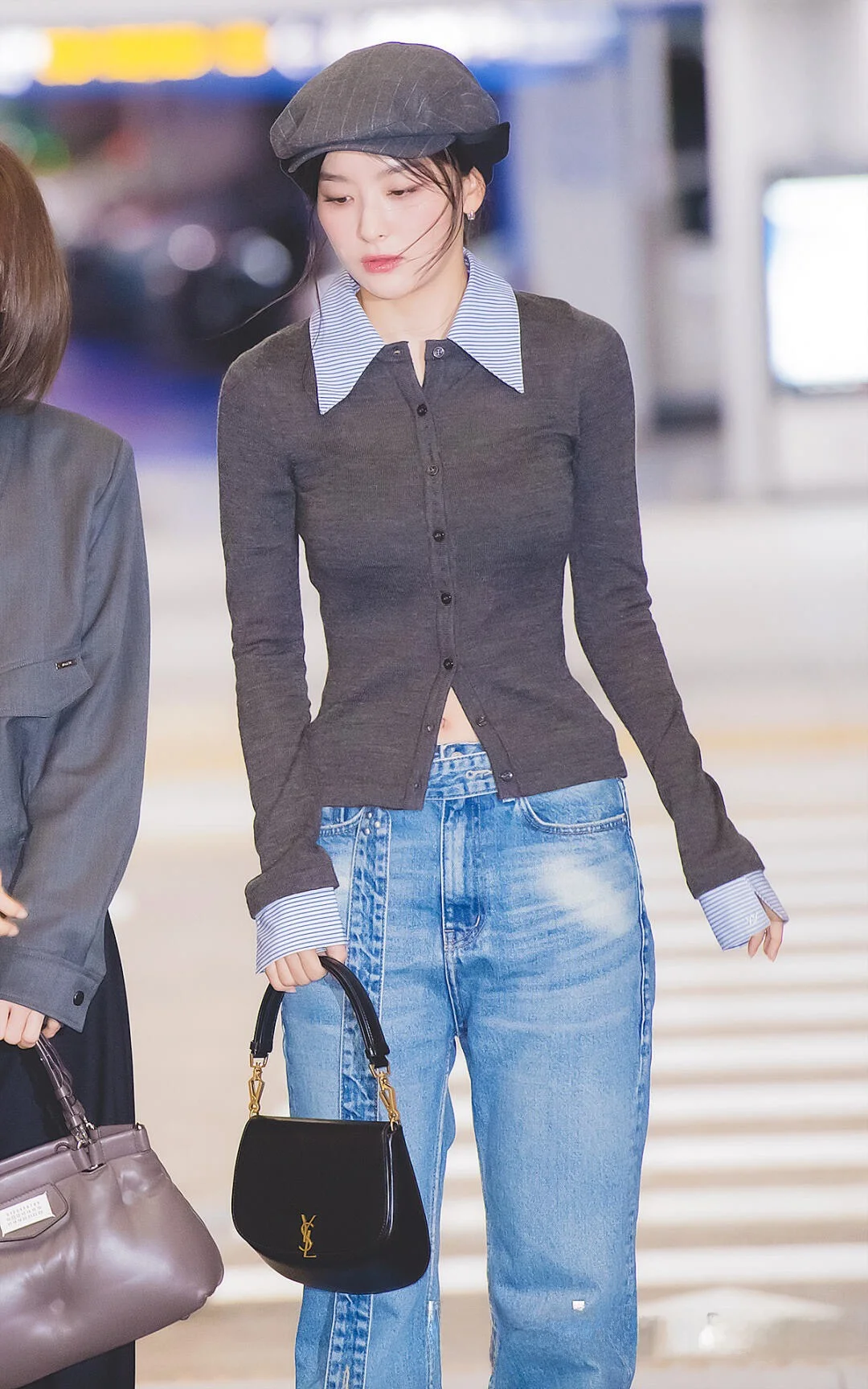 Южная Корея Yy24 Осень и зима Новый Qi Xue Yun Same Sle из двух частей в полоску стиле