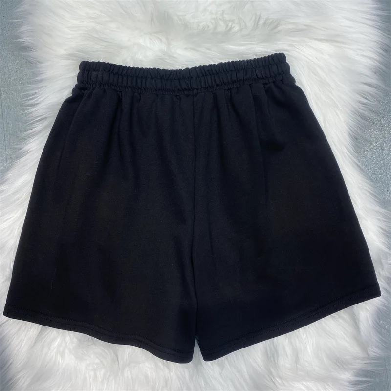 Vertical Striped Rhinestone Shorts Women's Fashionable Summer New Elastic Waist Casual Black Wide Leg Short Pants Hot Pants