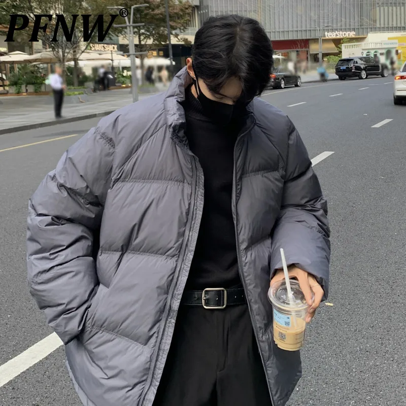 PFNW простой серый пуховик в корейском стиле для мужчин зима 2024 новое хлопковое