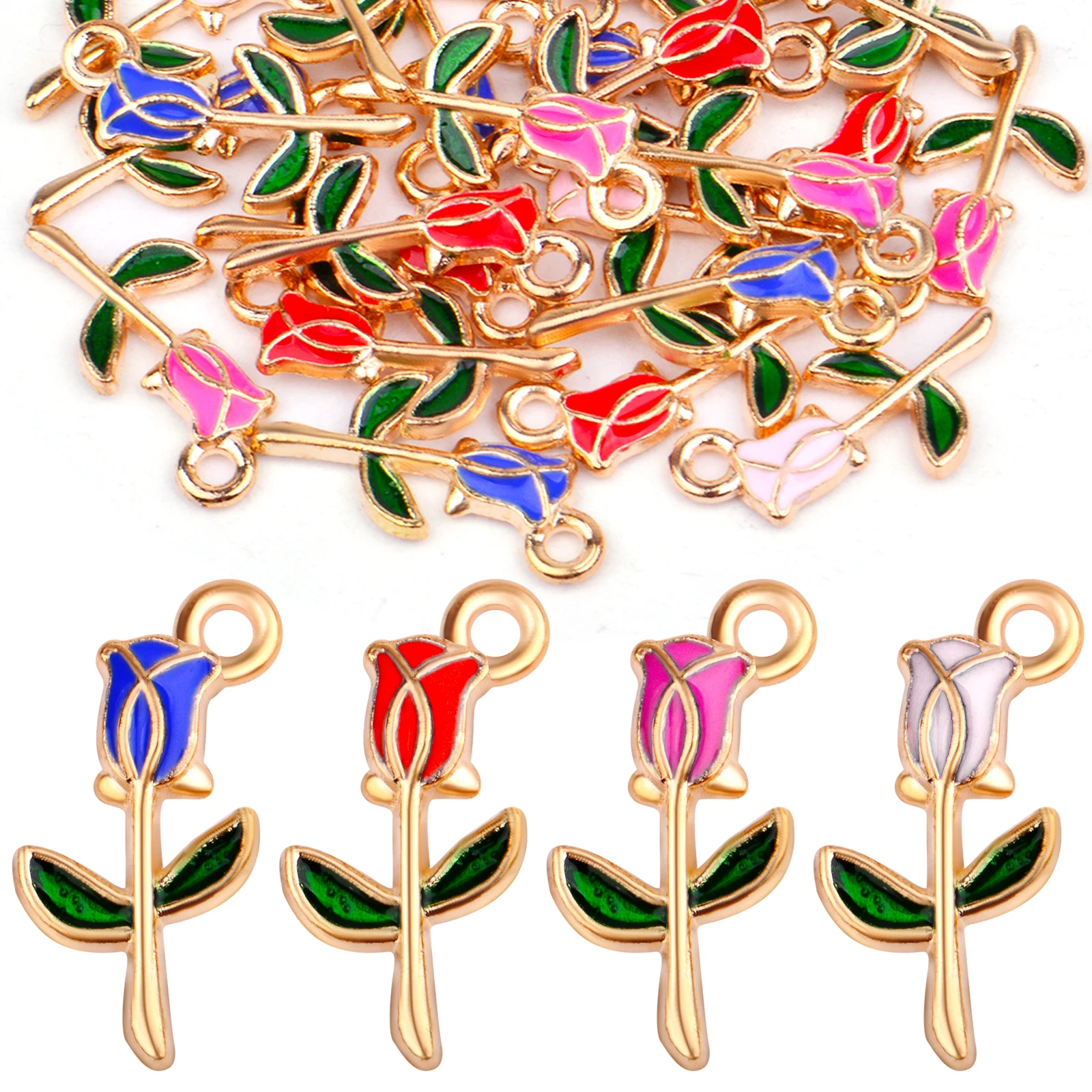 

24 шт., эмалированные романтические подвески в виде цветов