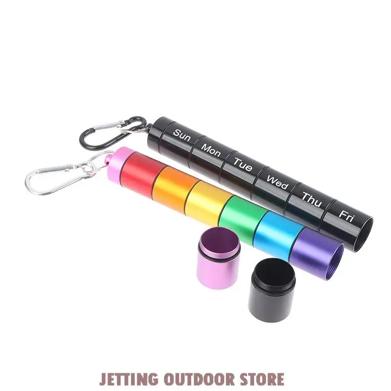 

1 piece Outdoor Metal Weekly Pill Box Split within 7 Days Modern Keychain for Medicine Organizer