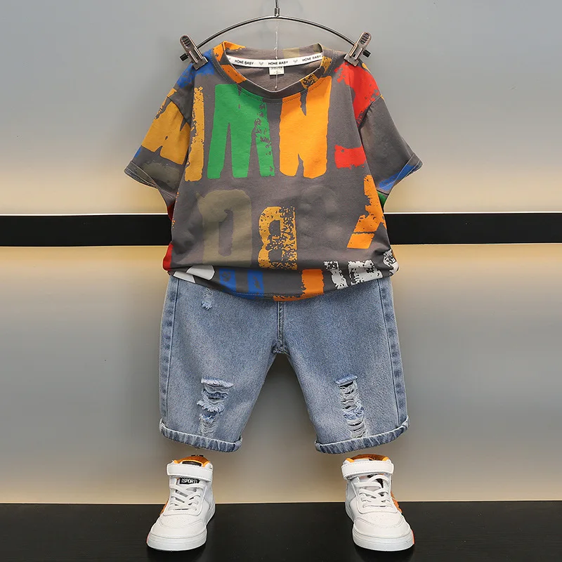 Футболка и джинсовые шорты для мальчиков девочек 2-11 лет