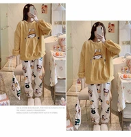 flannel loose autumn and winter new pajamas thick warm pajamas cute sweet casual fashion trend long sleeved pajamas