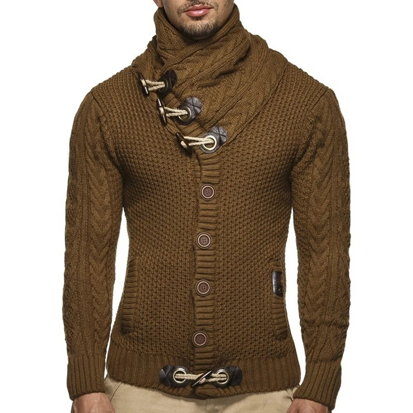 

Autumn Winter Fashion Mens Button Sweaters Male Thick Stand Collar Pullover Full Sleeves Slim Solid Mens Sweaters Coats