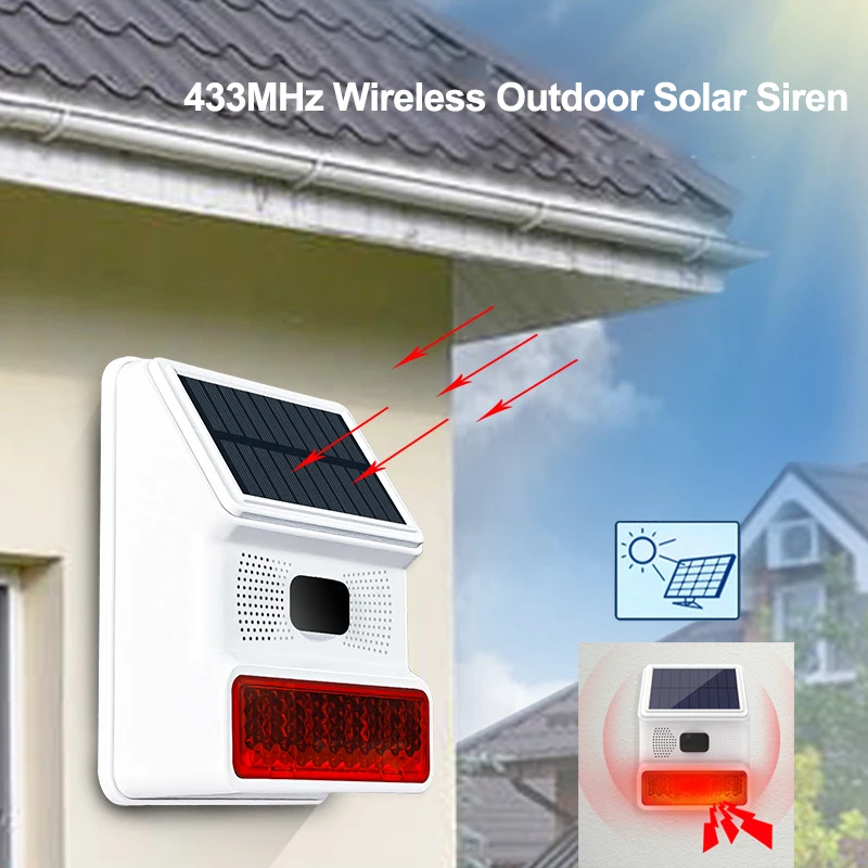 433MHZ Wireless Solar Infrared Detector Sound light Flash Alarm Outdoor Alarm Horn for Wifi GSM Home Security Alarm System enlarge