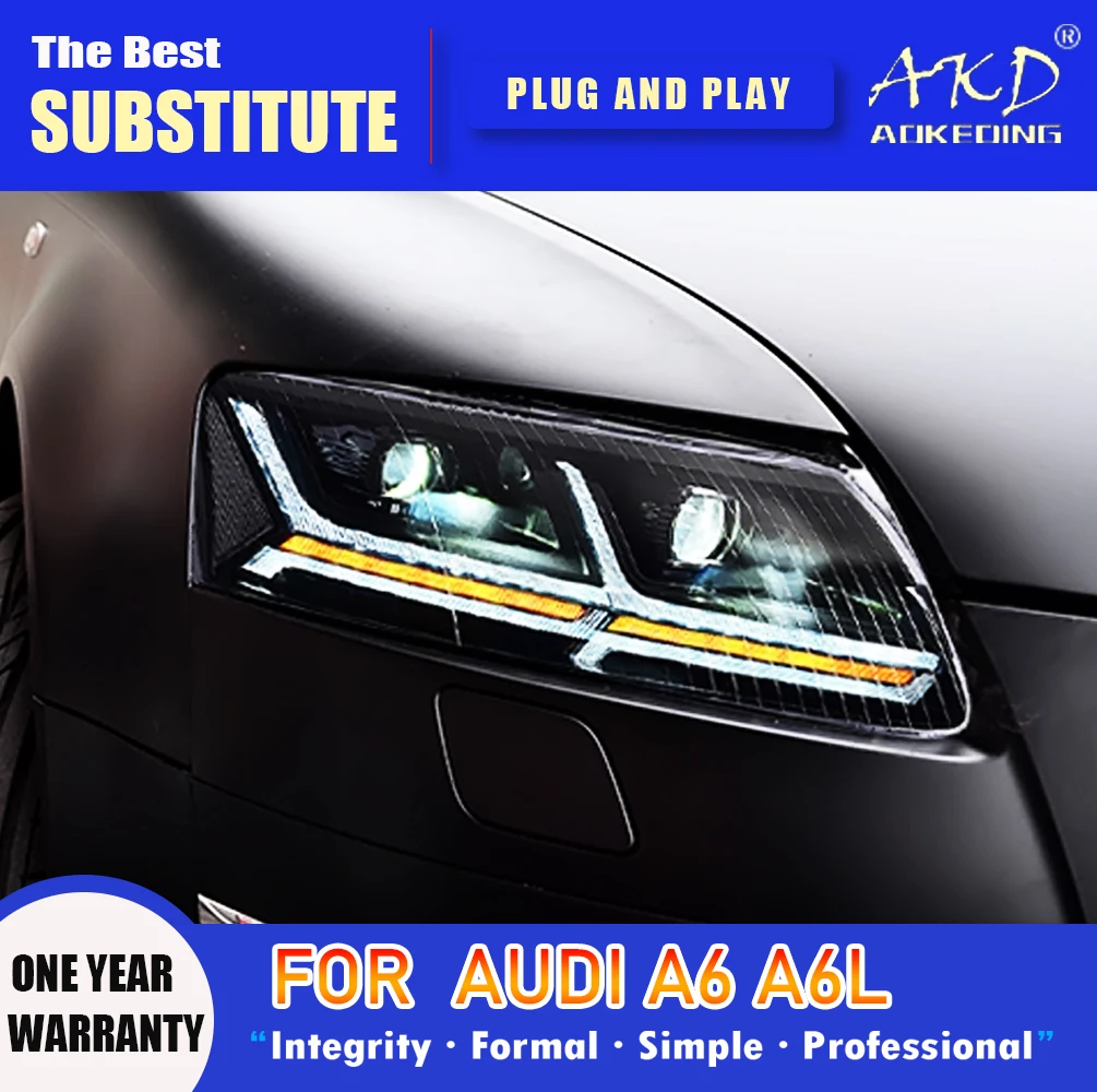 

AKD Head Lamp for AUDI A6 LED Headlight 2004-2011 Headlights A6L DRL Turn Signal High Beam Angel Eye Projector Lens