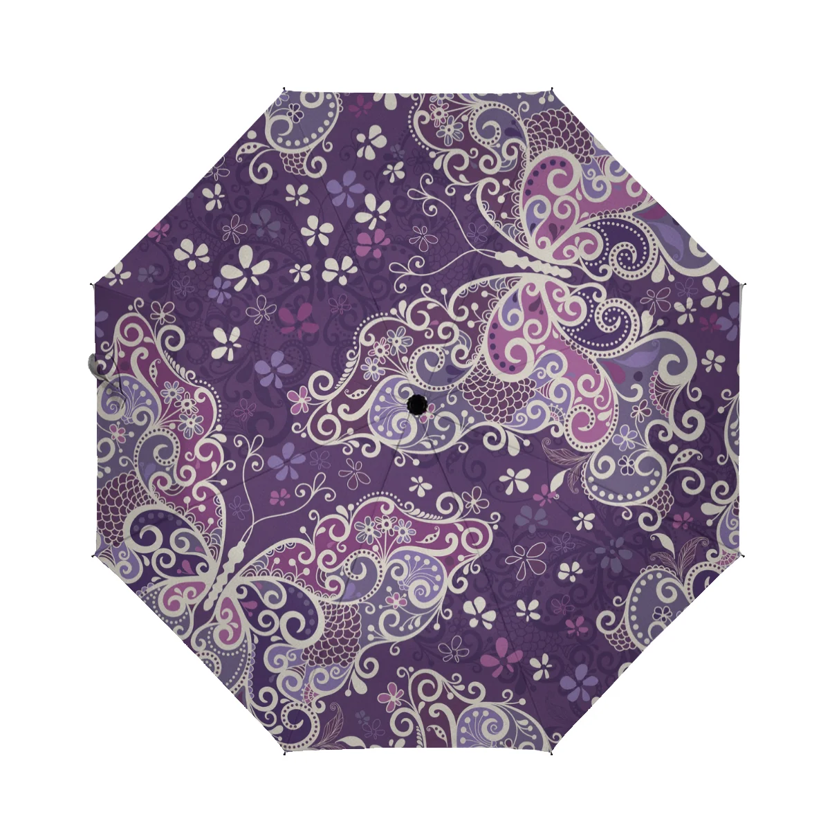 

Compact Travel Folding Umbrella Sun Rain Windproof Kids Womens Mens Purple Butterfly Beautiful Flower Floral Cartoon