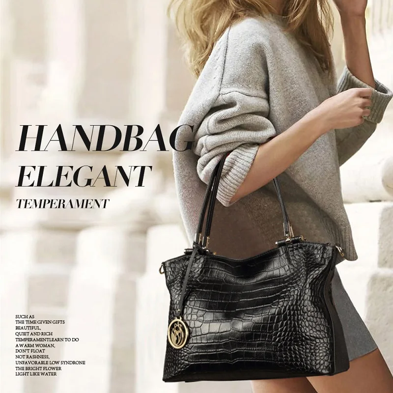 FOXER Women's Crocodile Pattern Genuine Leather Handbag Lady Vintage Shoulder Crossbody Bag Commuter Tote Female Top Handle Bags