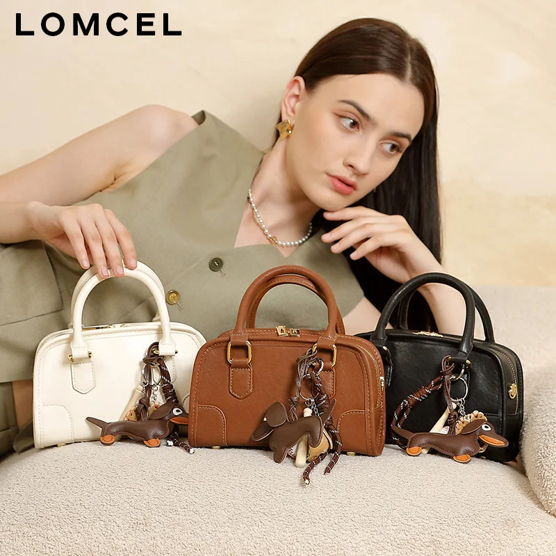 Фото Кожаная сумка LOMCEL 61 Boston - новая модель для женщин, подходит для ежедневных поездок на работу, универсальная сумка-боулинг, сумка через плечо, одинарная. №4