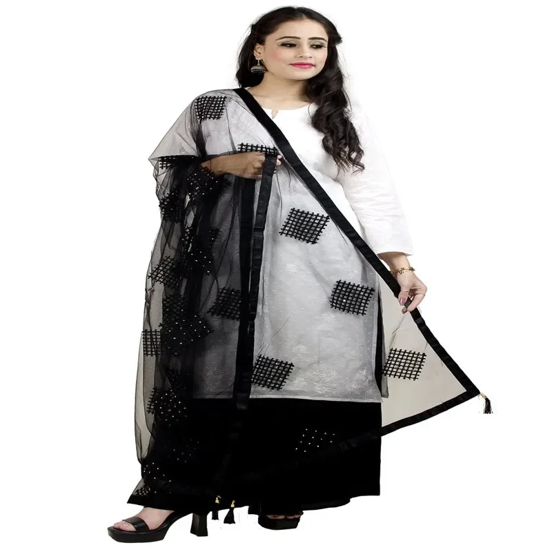 

Dupattas for Women Soft Lightweight Soft Net Dupatta Shawl Scarf Wrap Chunni,Black (D219ROY)