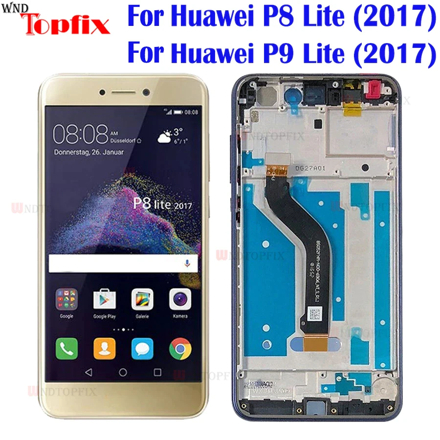 Дисплей 5,2 дюйма с рамкой для Huawei P8 Lite 2017, ЖК-дисплей с сенсорным экраном и дигитайзером в сборе для P9 Lite 2017, PRA-LA1 LCD