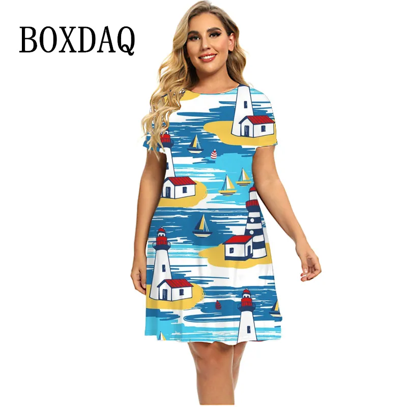

Женское пляжное платье с коротким рукавом, свободное Повседневное платье большого размера с принтом, платье для отпуска, Новинка лета 2023