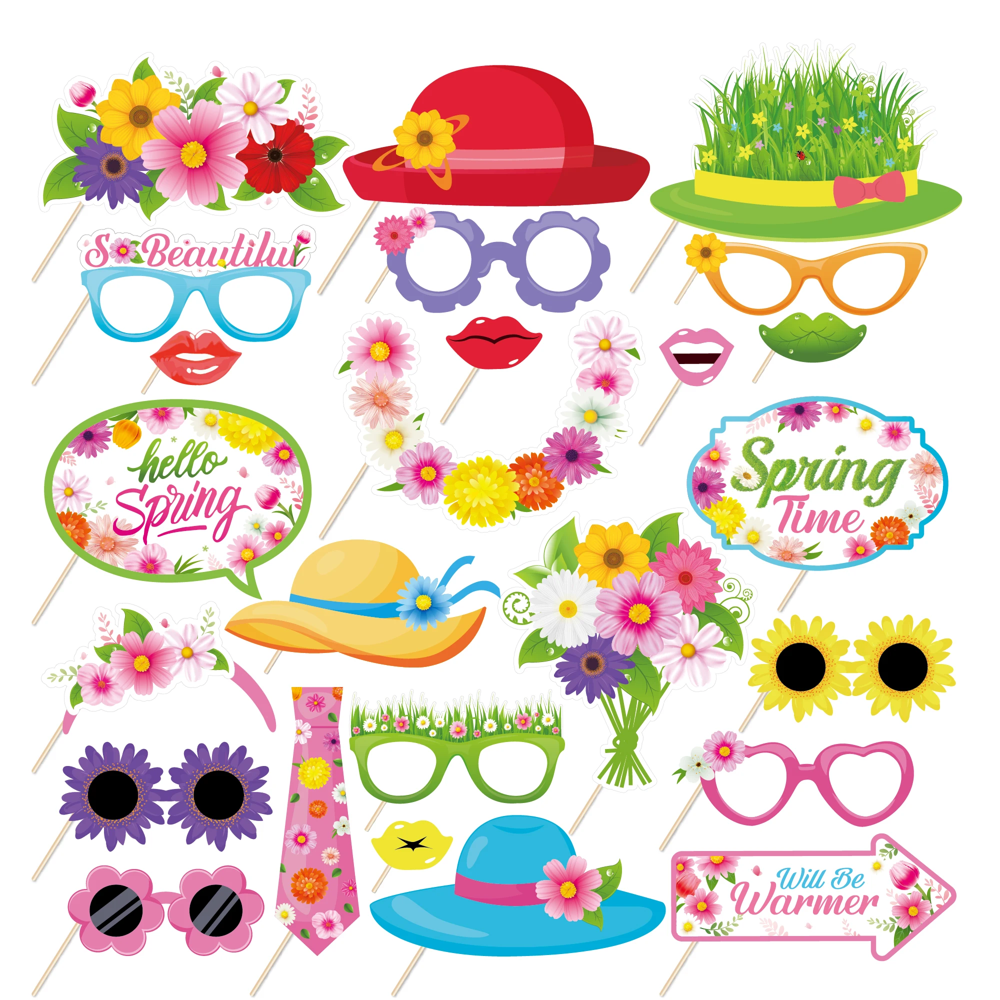 

Spring Flowers Theme Funny Glasses Photo Booth Props Baby Shower Birthday Party DIY Decoration Photo Shoot Prop Supplies Favors