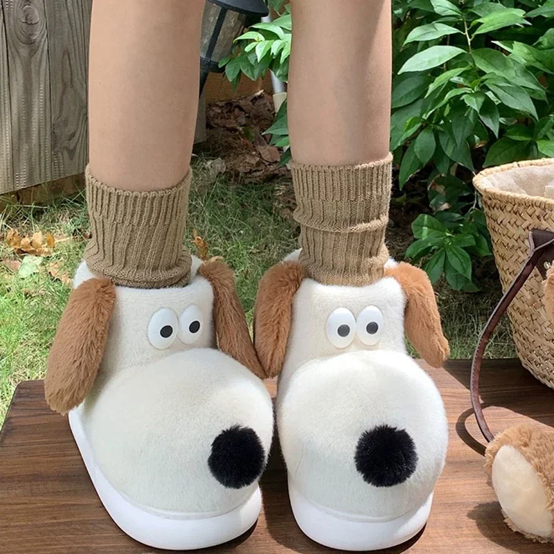

Winter Women's Cotton Boots Women's Warm Snow Boots 2024 New Thick Sole Anti Slip Creative Fun Cute Dog Plush Shoes Couple Boots