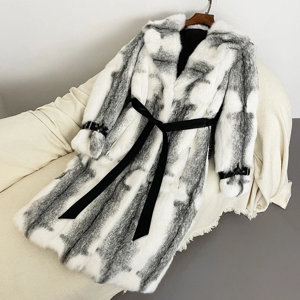 Женская Шуба Из Кроличьего Меха С Леопардовым Принтом Теплая Утолщенная