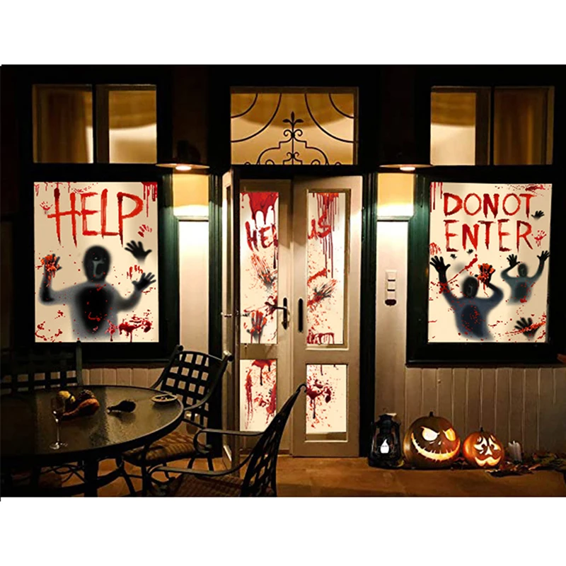 

Большие съемные наклейки на Хэллоуин, Декорации для Хэллоуина с изображением кровяных рук, для планшетов, страшных фотографий