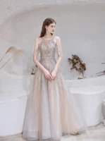 luxury prom dress off shoulder a line beading exquisite sequins illusion scoop neck gray spray tulle ceremony evening gowns