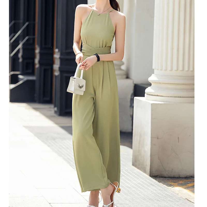 

Women'S Summer Off-The-Shoulder Beautiful New Lace High Waist Retro Elegant Halter Neck Solid Color Fashion Casual Jumpsuit