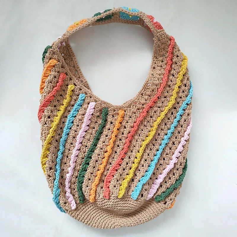 

Hollow Handcrafted Handbag: Unique Striped Tote Bag with Woven Design