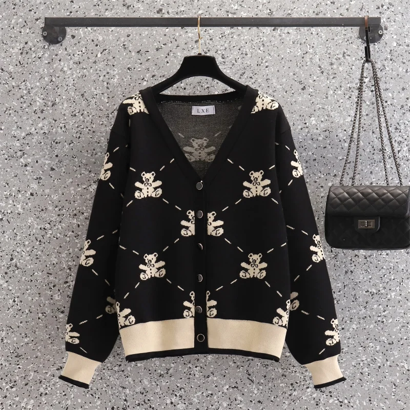 

Rabbit Bear Print Stylish Knit Sweater Women Cardigan Tops Long Sleeve Single-breasted V-neck Fashion Knitwear Tops Jumper 2023