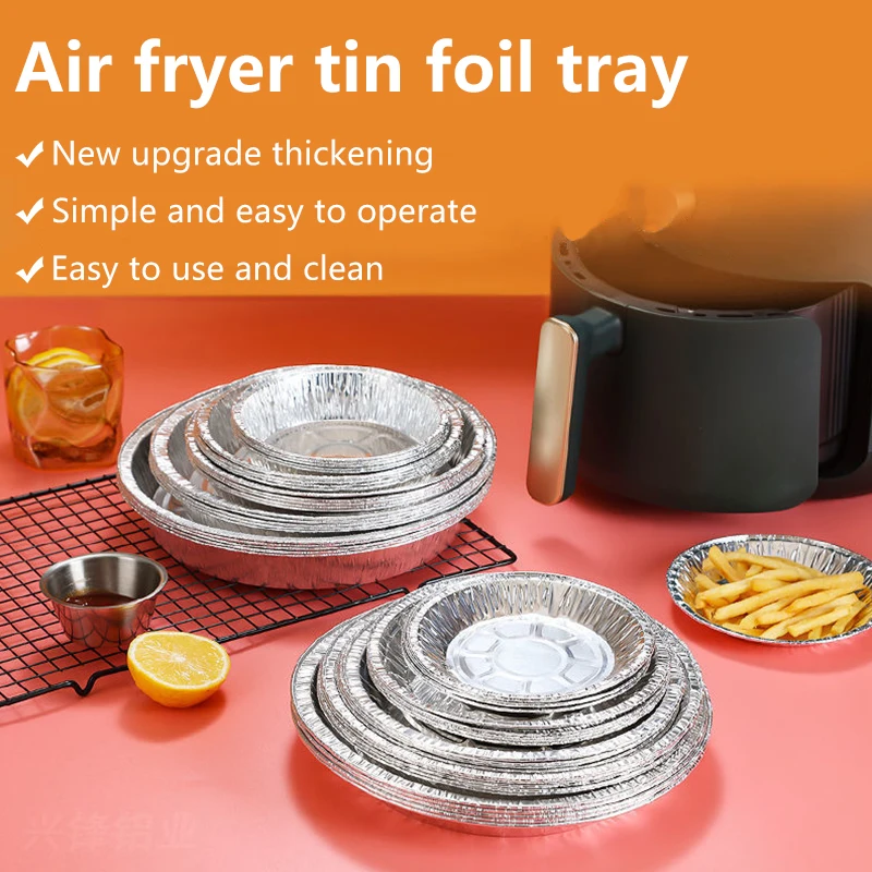 

50pc Air Fryer Oil-Proof Aluminum Foil Tin Box Round Disposable BBQ Tray Non-Stick Liner Steaming Basket Mat for Pastry Bakeware