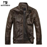 kenntrice spring autumn motorcycle leather jacket man slim short stand collar bomber faux mens fur