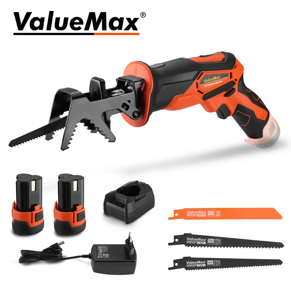 ValueMax 12V Cordless Reciprocating Saw 2900 SPM Metal Wood Cutting Tool Variable Speed Reciprocating Saw With 2 Batteries