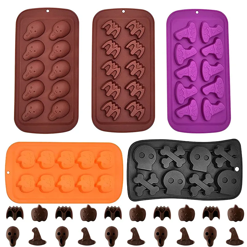 

Halloween baking weird chocolate mold pumpkin skeleton wizard hat bat diy cake mold set