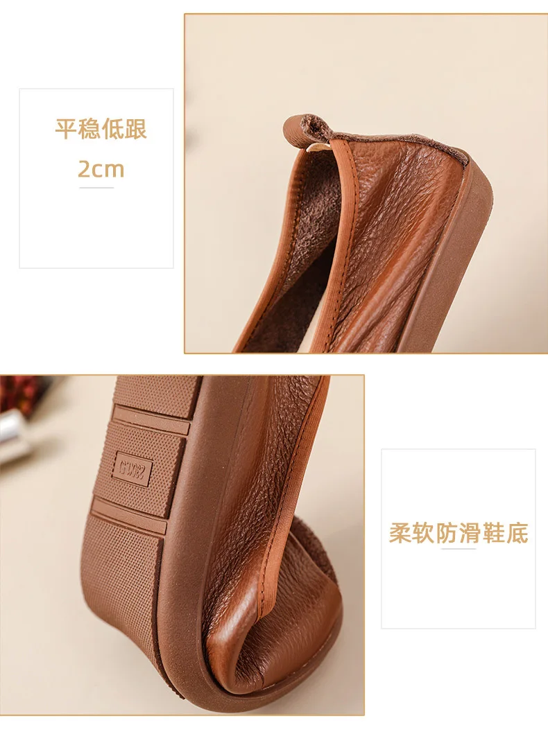 Весенние женские туфли на плоской подошве из телячьей кожи с низким вампом