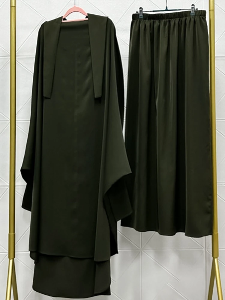 Muslim 2 Picec set Lady Pullover With Skirts Outfits Office New Spring Batwing Sleeve Top Suit Elegant Women Solid Color Dress
