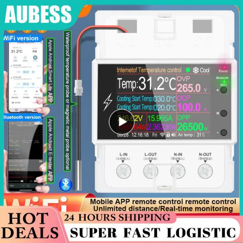 

Metal Ntc Sensor 100a Smart Home Din Rail Digital Thermostat At4pt App Remote Control Waterproof Ntc Sensor Wifi