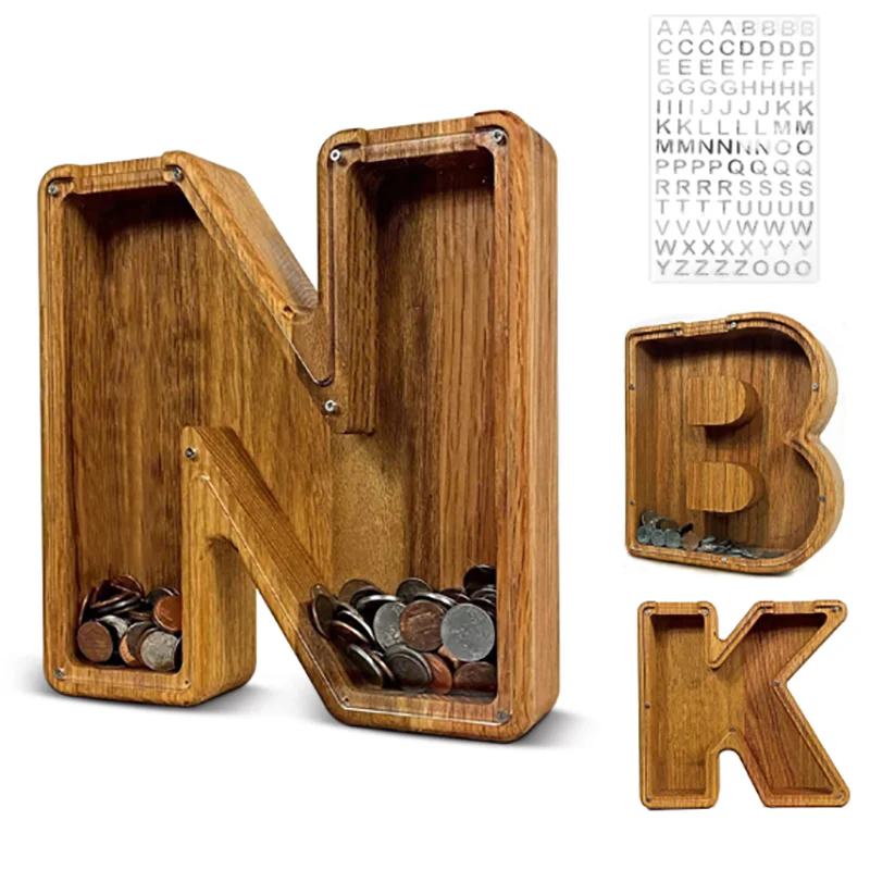 

Twenty-six English Alphabet Wooden Letter Saving Box Moneybox Coin Money Piggy Bank Desktop Ornament Home Decor Crafts For Kids