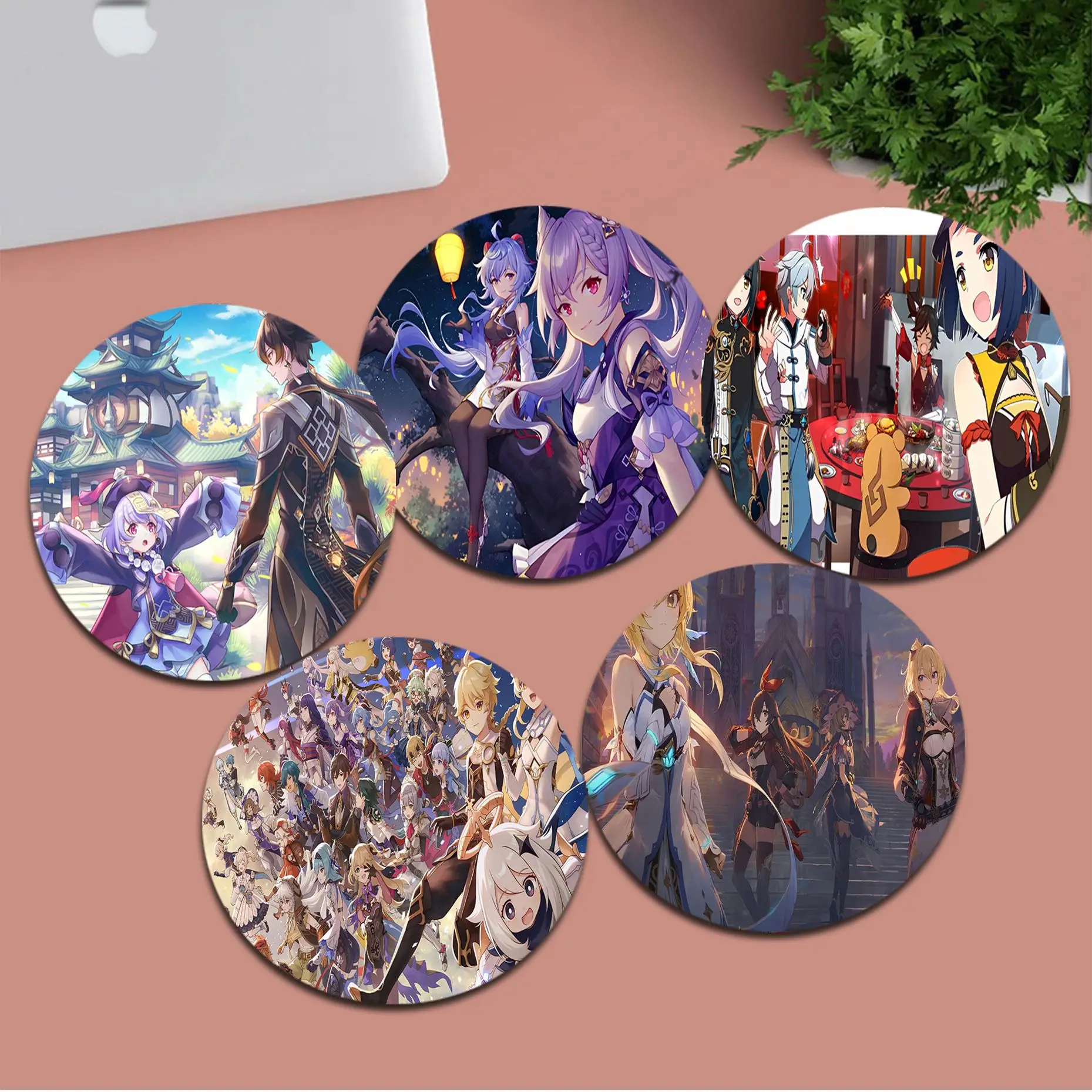 

Genshin Small Round Keyboard Mat Table Mat Students Cabinet Gamer Desktop Mousepad Cup Mats For PC Desk Pad