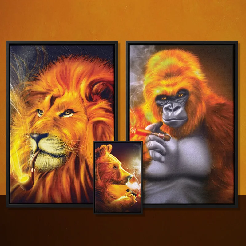 

Smoking Animals Poster Lion Gorilla Bear Smoke Abstract Wall Art Picture Canvas HD Print Living Room Home Decor Painting Cuadros