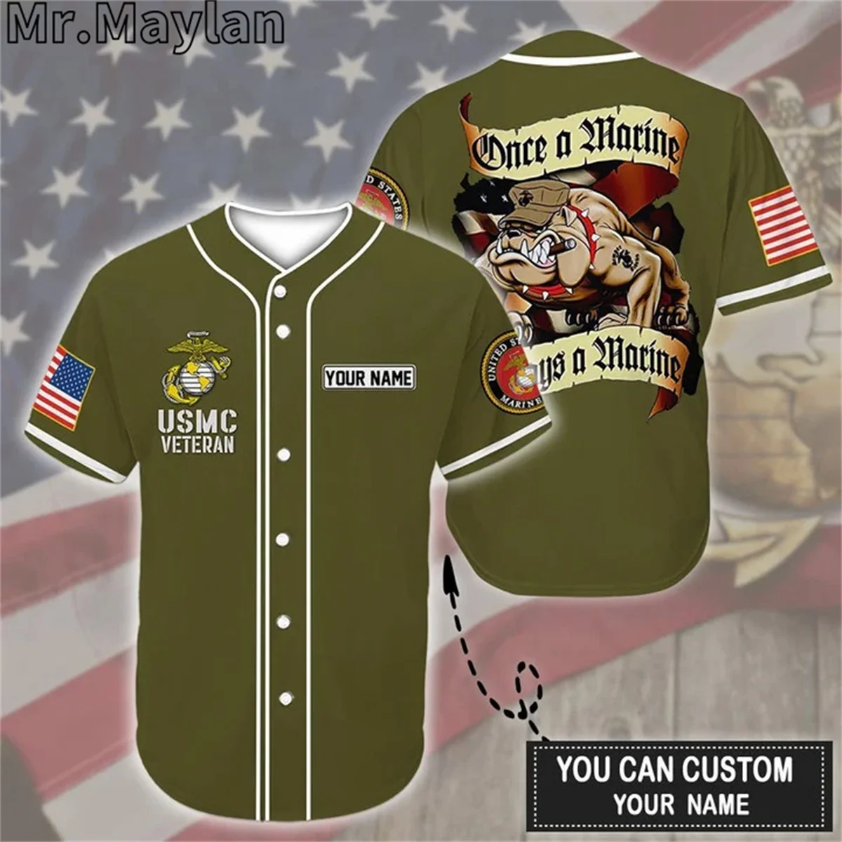 

Custom Name US Marine Corps Veteran Baseball Jersey Shirt Baseball Shirt 3D Printed Men's Shirt Casual Shirts hip hop Tops-134