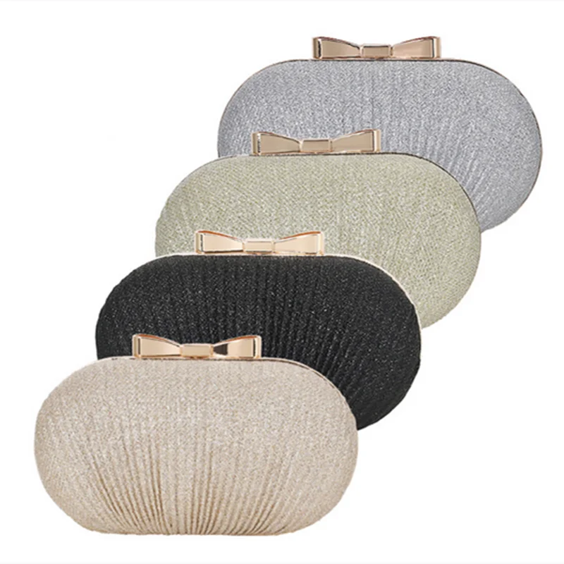 Women Gold Black Pleated HandBags For Night Club Wedding Phone Make-Up Arrangment Cluth Small Pouch For Lady Fashion 2023 Newest