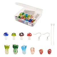 140pcsbox strawberry cabbage mushroom lampwork beads with earring hooks eye pin for diy women dangle earring making kits