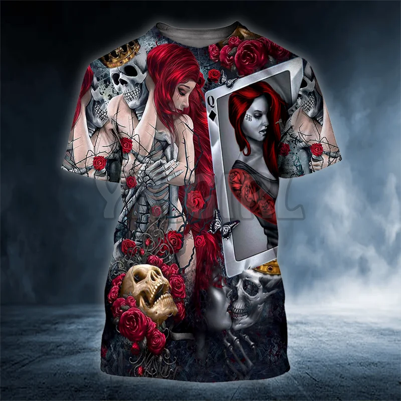 

2022 Summer Skeleton Hug Rose Girl Dead Kiss Skull 3D All Over Printed T Shirts Tee Tops shirts Unisex Tshirt