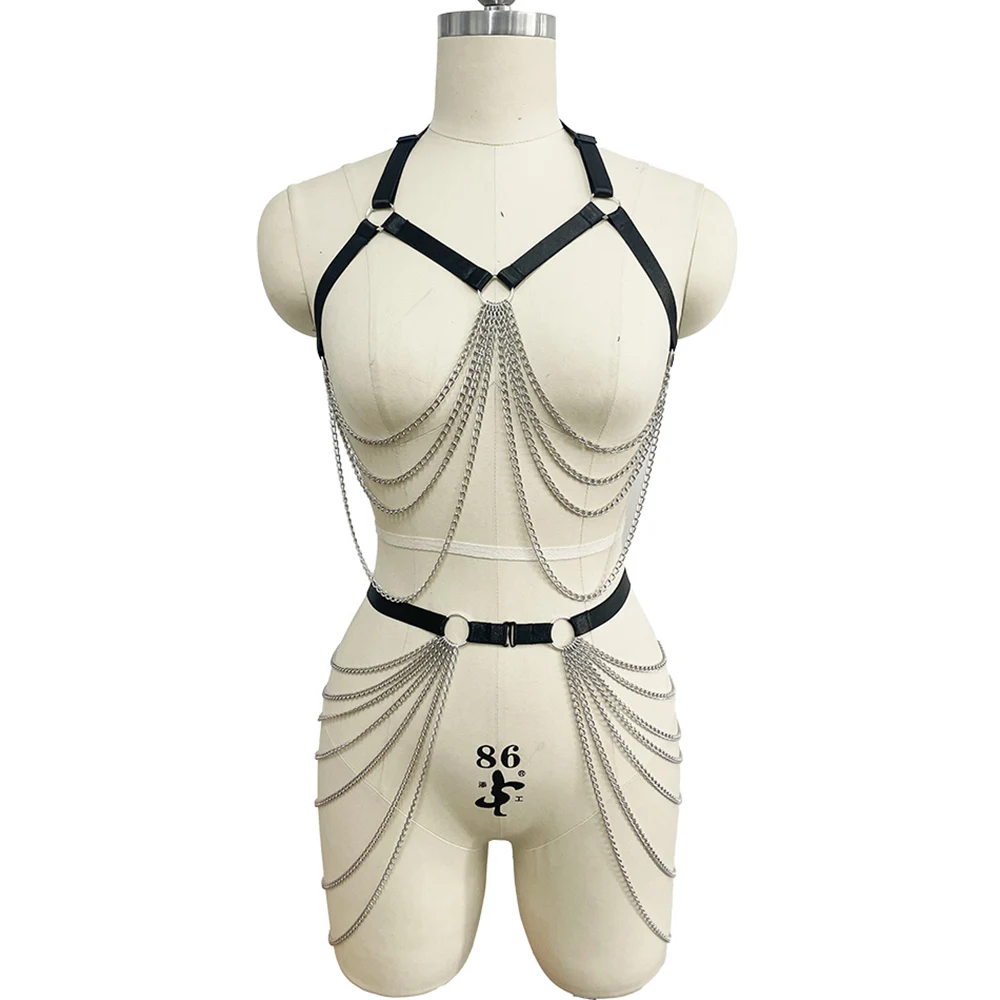 Комплект портупеи с кисточками и цепочкой черный укороченный топ клетка